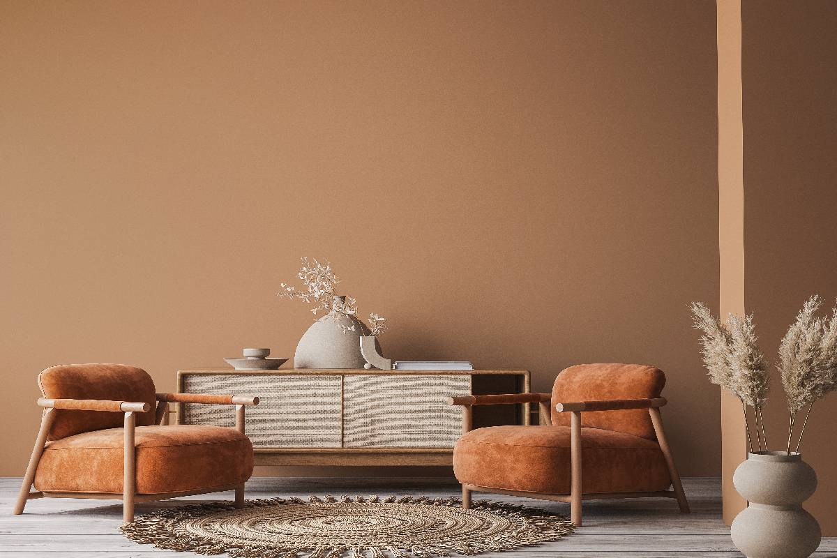 Benjamin Moore Fall color palettes, Fall paint colors in a cozy boho style seating area