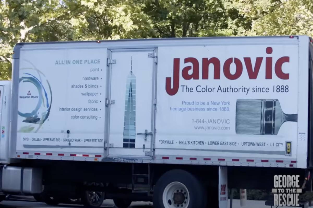 A Janovic truck arrives to the scene with supplies near New York City, New York (NY)