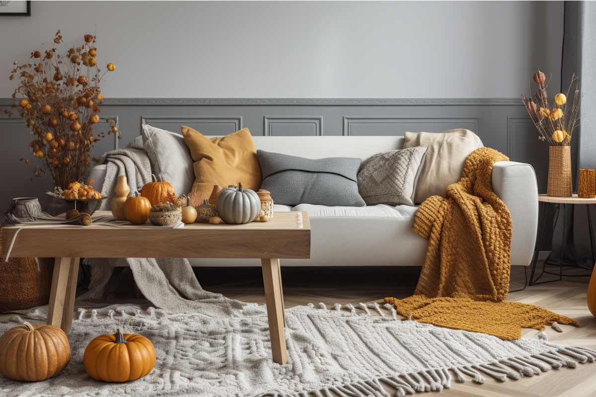 Cozy Fall Decor and Colors in a Modern Living Room