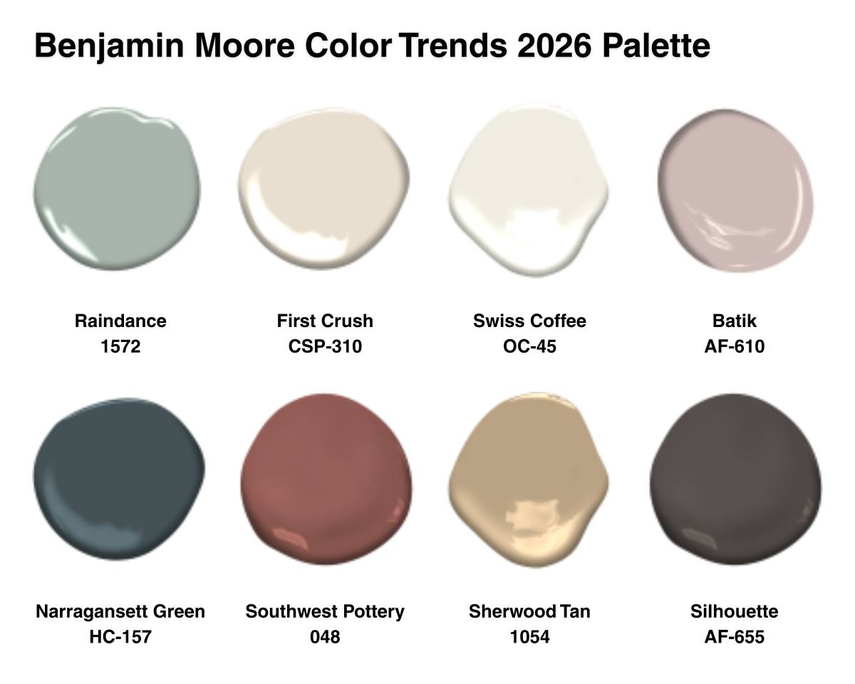 Color Swatch of Benjamin Moore Color Trends Palette 2026 ear New York City