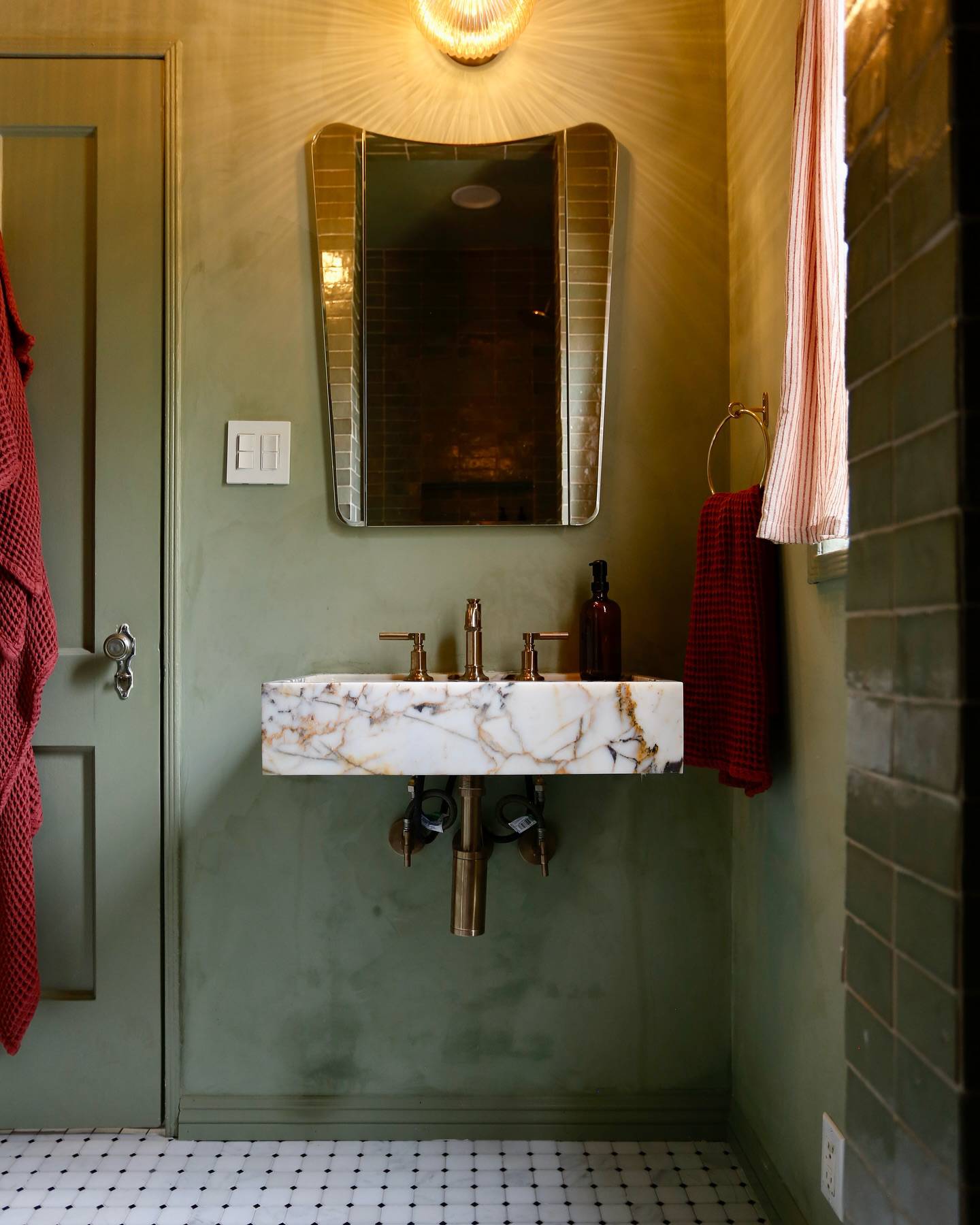 Portola Limewash Specialty Finish on Green Bathroom Walls near New York City 