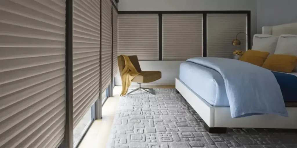 Sonnette® Cellular Roller Shades Mostly Closed on Bedroom Windows
